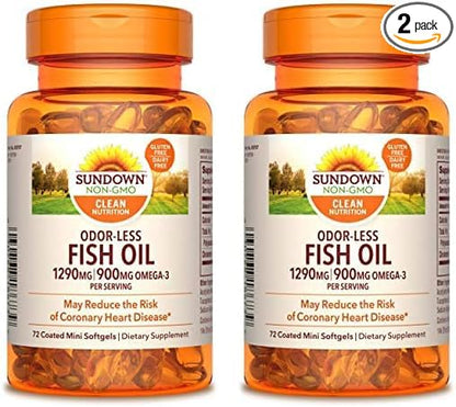 Sundown Odorless Fish Oil, 1290mg, Omega 3 Dietary 72 Coated 2)
