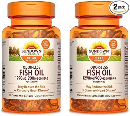 Sundown Odorless Fish Oil, 1290mg, Omega 3 Dietary 72 Coated 2)