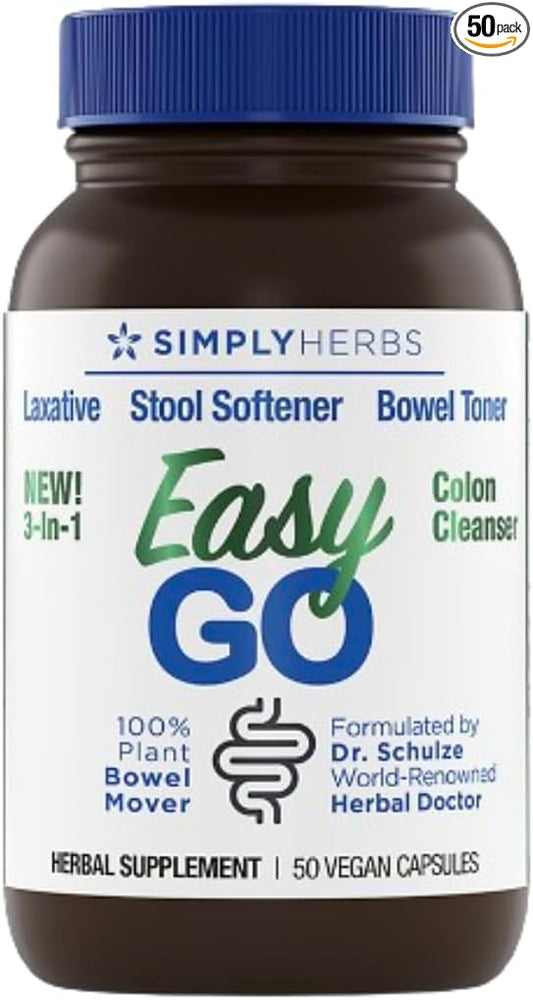 Dr. Schulze's Easy GO Bowel Mover - Formulated Gentle Laxative, Colon Toner & Stool Softener | 100% Plant Natural Bowel Cleanse - Promotes Regular & Complete Bowel Movements - 50 Count Vegan