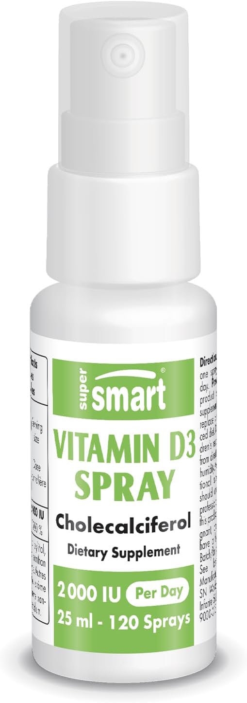 Supersmart - Vitamin D3 Spray 2000 IU per Day (Mint Flavor & Sugar Free) - Liquid Vitamin D Spray - Cholecalciferol Vitamin D3 | Non-GMO & Gluten Free - 25 ml