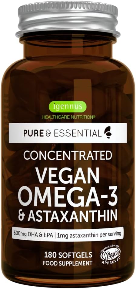 Pure & Essential Vegan Omega 3 600mg DHA 180 Small