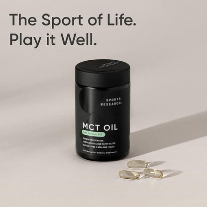Sports Research Keto MCT Oil Capsules derived from Coconut Oil | Keto Fuel for The Brain & Body | Derived from Non-GMO Coconuts (120 Soft gels)