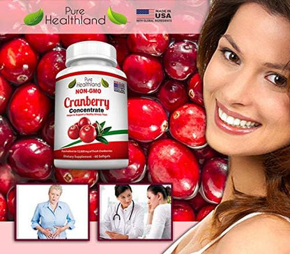 Non GMO Cranberry Concentrate Supplement Pills for Urinary Tract Infection UTI. Equals 12600mg Cranberries. Triple Strength Kidney Bladder Health for Men & Women. Easy to Swallow Softgels, 3 Bottles