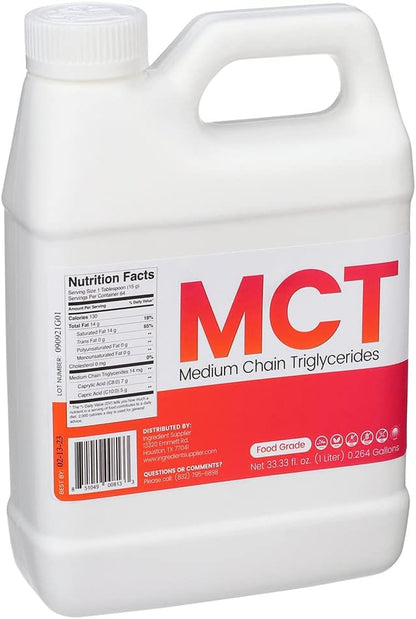 MCT Oil - 1 Liter (33.33 Oz.) Food Grade - Non GMO - Halal - Vegan - Sustainable Palm Derived - for Tinctures, Sports Nutrition, Keto or Paleo Diet, Clean Energy
