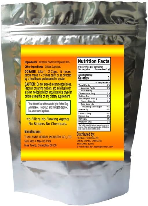 Kaempferia Parviflora-Black Ginger-Black Galangal-krachai Dum in Thai 500 Mg. 180 Caps.from Thailand