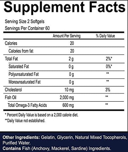 Omega-3 Fish Oil 1000mg, Heart Health, 120 softgels