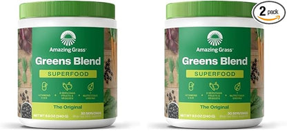 Bundle of Amazing Grass Greens Superfood Powder: Greens Powder with Digestive Enzymes & Probiotics, Organic Spirulina, Chlorella, and Beet Root Powder, Original, 30 Servings (60 Total Servings)