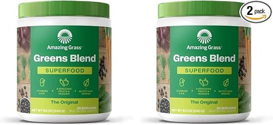 Bundle of Amazing Grass Greens Superfood Powder: Greens Powder with Digestive Enzymes & Probiotics, Organic Spirulina, Chlorella, and Beet Root Powder, Original, 30 Servings (60 Total Servings)