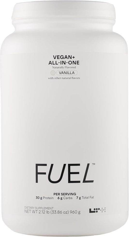 Fuel Vegan & All-in-One - Trusted by Life Time Fitness Members - 30g Protein - Plant-Based Protein Meal Replacement - Vitamins, Minerals, Digestive Enzymes & Probiotics - Vanilla, 20 Servings
