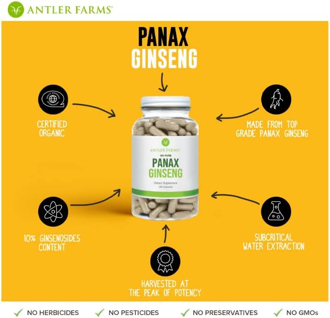 Antler Farms - 100% Pure Organic 180 Capsules, 500mg - 10% Min.