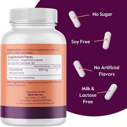 L-Glutathione 500mg (120 Vegetarian Capsules) (60 2) -