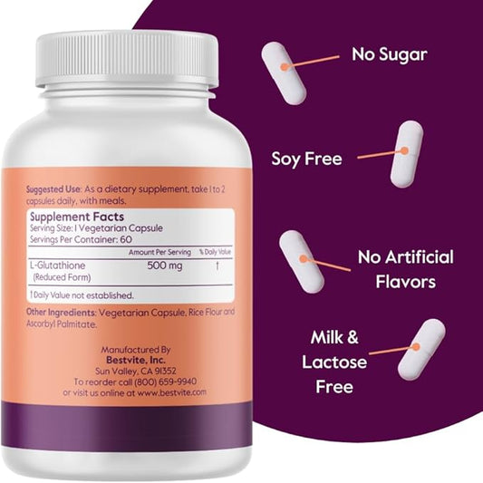 L-Glutathione 500mg (120 Vegetarian Capsules) (60 2) -