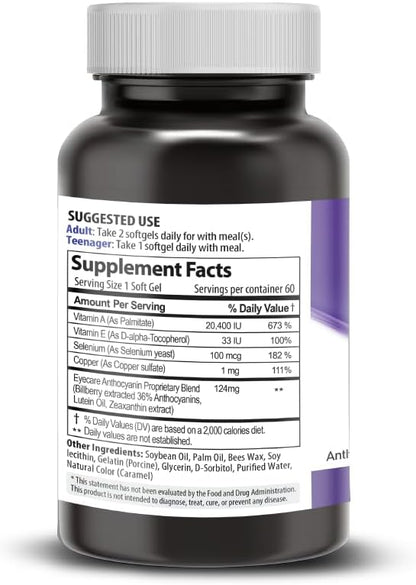 EyeCare Anthocyanins 100 60 Softgels 1 Bottle 2 Months (60 Count)