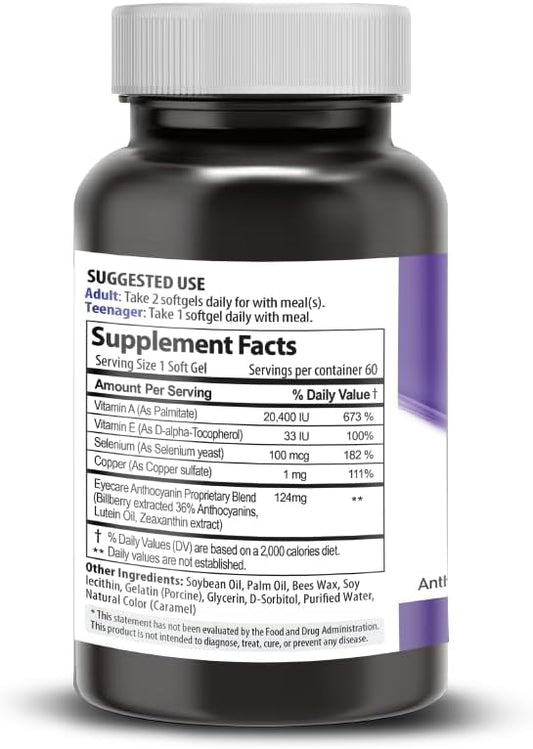 EyeCare Anthocyanins 100 60 Softgels 1 Bottle 2 Months (60 Count)