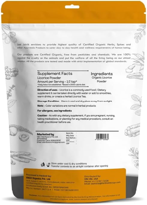 Just Jaivik 100% Organic Licorice Root Powder 227 gm 0.5 lb