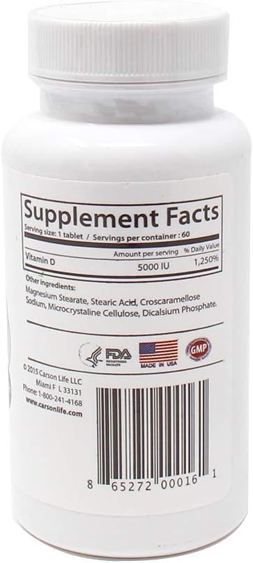 Carson Life Vitamin D 5000 IU Tablets 60 Tablets