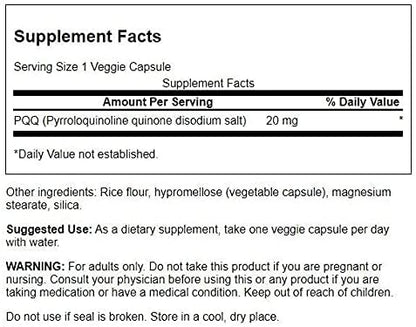 Swanson Pqq Pyrroloquinoline Quinone 20 mg 30 Veg Caps 4 Pack