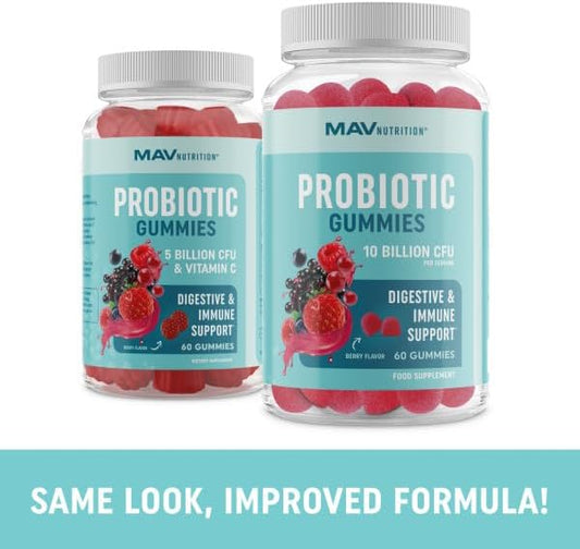 Probiotic Gummies with Vitamin C and Folic Acid | 5 Billion CFU Probiotics | Gut Health, Digestion, & Immune System Support | Gluten-Free, Non-GMO, Berry Flavor | With Organic Fruit Extracts | 60 ct.