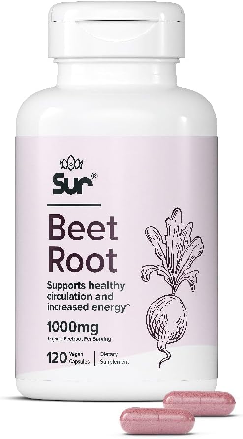 Sur Organic Beet Root Capsules 1000mg (120 Capsules)