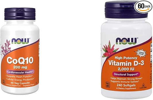 NOW Supplements, CoQ10 (Coenzyme Q10) 200 60 Veg D-3 2,000 2,000 IU, 240 Softgels