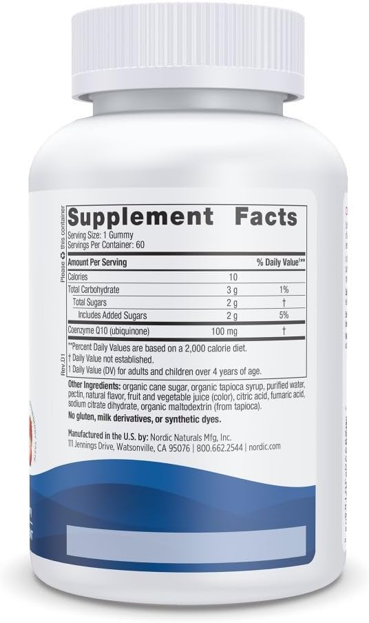 Nordic Naturals CoQ10 Gummies, Strawberry 60 Gummies 100 mg Q10 (CoQ10) (CoQ10) - 60 Servings