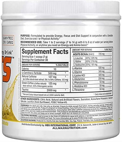 ALLMAX Nutrition AMINOCUTS (ACUTS), Amino-Charged Energy Drink with Taurine, L-Carnitine, Green Coffee Bean Extract, Pina Colada, 30 Servings