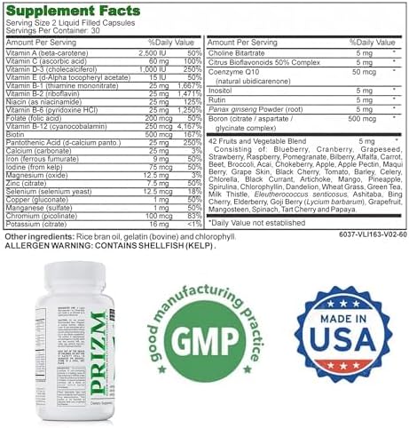 PRIZM Multivitamin for Men and Women 29 Vitamins 42 Fruits B6 B12-6 B12-6 Pack 360 caps