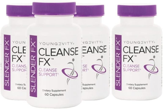 Youngevity Slender Fx™ Cleanse Fx™ - Super Colon Cleanse 15 Day - Natural Herb Blend - Flax Seed, Cape Aloe, Rhubarb Root, Triphala, Slippery Elm, Marshmallow Root - 60 Capsules (Pack of 4)