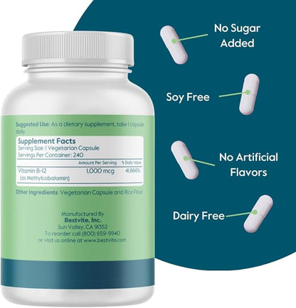 BESTVITE Vitamin B12 (Methylcobalamin) 1000mcg (240 B12) -