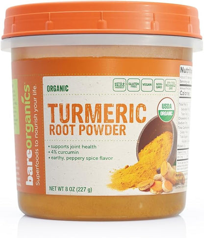 BareOrganics Turmeric Root Powder Superfood, Dietary 8 Oz