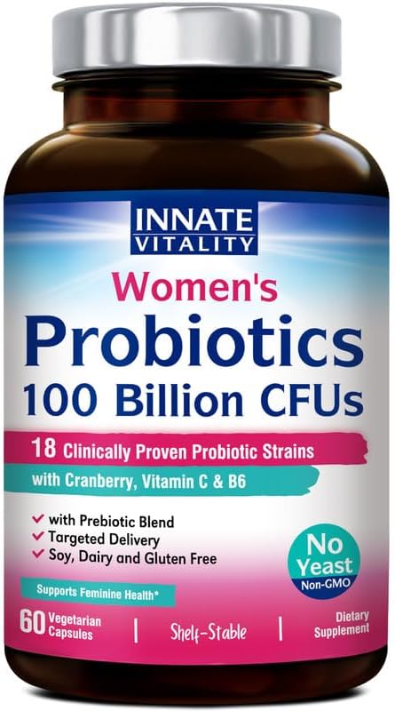 Innate Vitality Probiotics for Women, 100 18 Strains, B6 P5P, P5P, Vaginal 60 Caps
