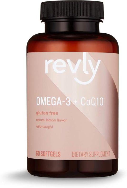 Amazon Brand - Revly Omega 3 CoQ10 with Omega-3 fatty 60 Softgels (1250 mg 3s and 100 mg CoQ10 per