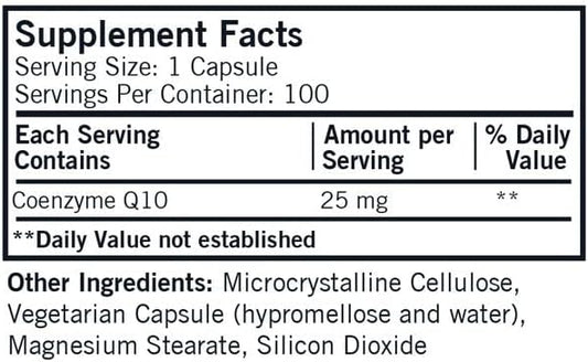 Kirkman Coenzyme Q10 25 mg 100 Vegetarian CoQ10 ||