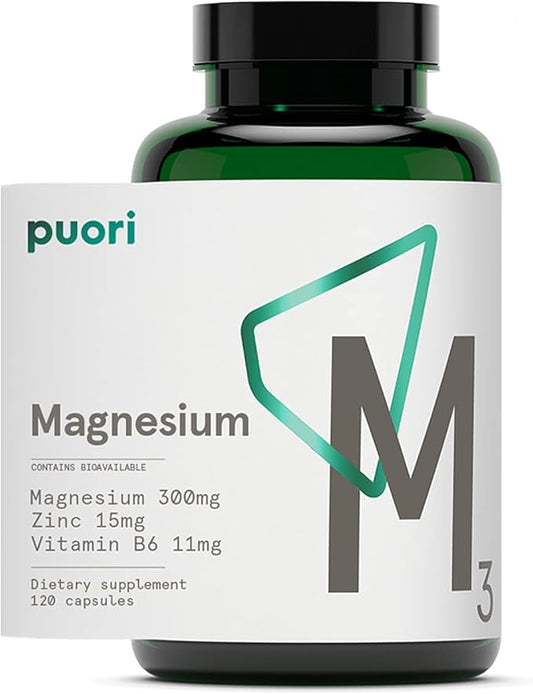 Puori Organic Magnesium Zinc Supplement 300mg - 120 Vegan M3 Complex B6