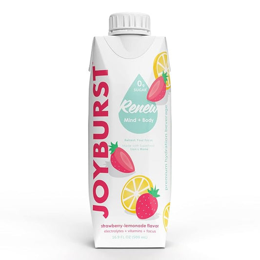 Sugar Free Electrolyte Water, Zero Calorie Hydration Drink, Refresh, Hydrate & Recover, Electrolytes+Vitamin B's + Focus, Comes in Eco-friendly Tetra Pak® packages (Strawberry-lemonade 18 Packs)