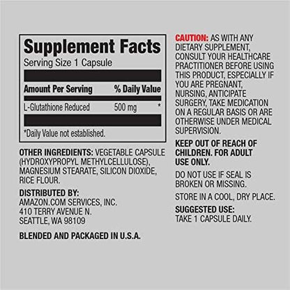 Amazon Elements Glutathione, 500mg, 60 Capsules, 2 month