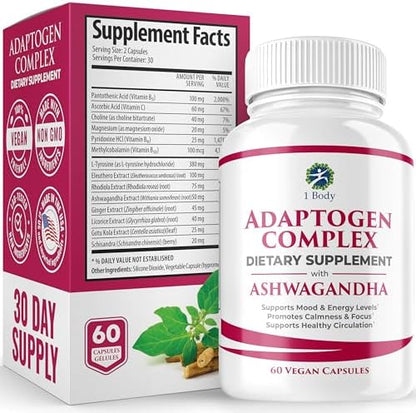 1 Body Ashwagandha Complex Supplement 60 Vegan