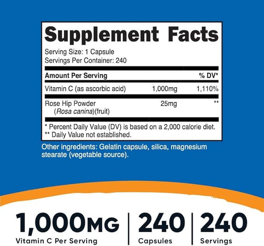 Nutricost Vitamin C with Rose Hips 1025mg, 240 240 Capsules (2 Bottles)
