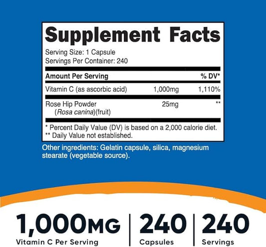 Nutricost Vitamin C with Rose Hips 1025mg, 240 240 Capsules (3 Bottles)