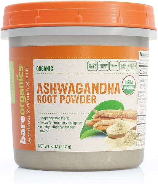 BareOrganics Ashwagandha Root Powder, 8 Oz