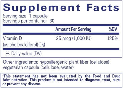 Pure Encapsulations Vitamin D3 25 mcg (1,000 IU) 30 Capsules