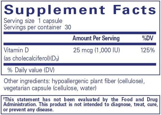 Pure Encapsulations Vitamin D3 25 mcg (1,000 IU) 30 Capsules