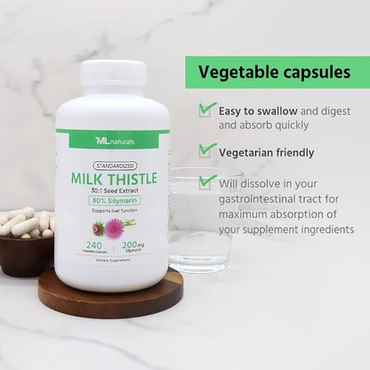 Standardized Milk Thistle 30:1 Seed Extract, 7500 mg 80% Silymarin 200 mg 240 Vegetable
