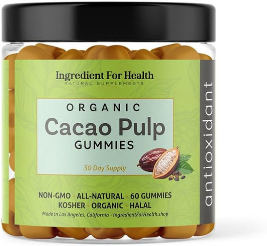 Organic Cacao Pulp Gummies 30 Day Supply 60 Count Natural Antioxident Gummies