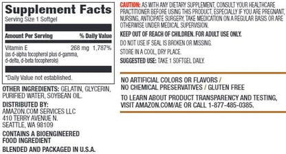Amazon Elements Vitamin E, 400 IU, 100 Softgels, 100 days
