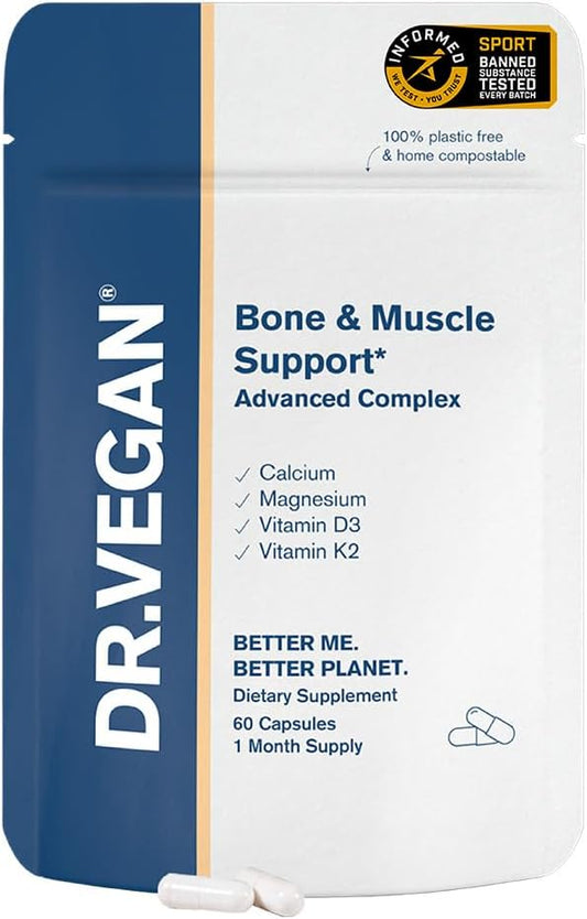 DR.VEGAN Bone & Muscle Support 60 Vegan 30 Day 160mg, Magnesium 150mg, Vitamin K2 100µg, 100µg, Vitamin D3 25µg 25µg (1000IU) (1000IU)