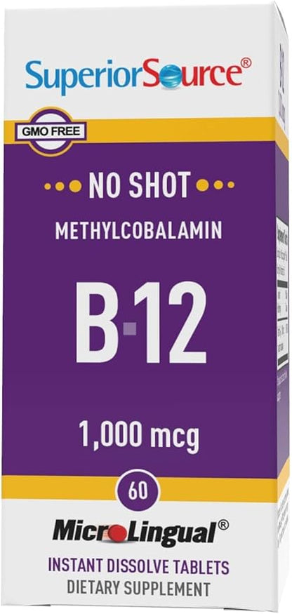 Superior Source No Shot Vitamin B12 1000 mcg, 60 Count, B12, Supports