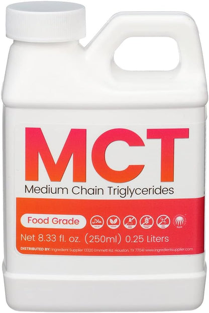 MCT Oil - 250mL (8.33 Oz.) Sustainable Palm Derived - USP Food Grade - Non GMO - Halal - for Sports Nutrition, Keto or Paleo Diet, Clean Energy, Extracts