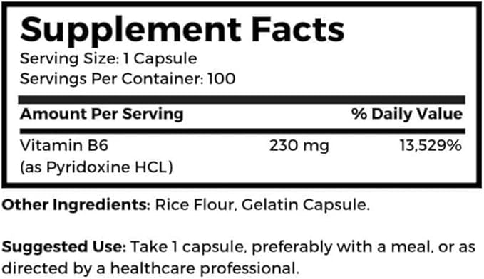 Dr. Clark Vitamin B6 Supplement, 230mg, 100 Capsules