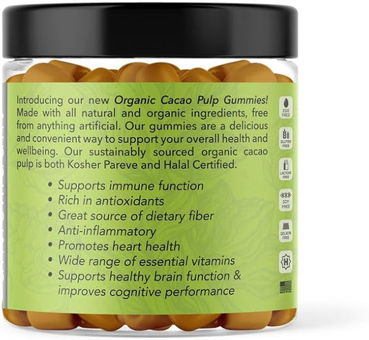 Organic Cacao Pulp Gummies 30 Day Supply 60 Count Natural Antioxident Gummies